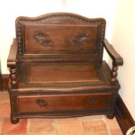 Detailed Carved Wood Bench With Storage