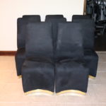 Set Of 8 Black Custom Fabric Dining Chairs With Brass Finished Base