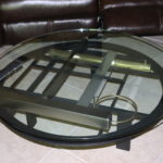 44" Round Brass And Chrome Round Glass Contemporary Coffee Table