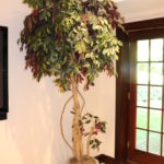 Large Faux Tree In Large Floral Butterfly Pot Approximately 8 Feet Tall