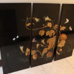 3 Piece Floral Japanese Wood Panels, Signed On First Piece