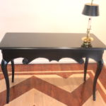 Quality French Provincial Wood Desk With Drawer And Key And Brass Toleware Lamp Fish Design
