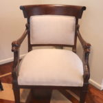 Antique Wood Chair With Carved Chair Arms Resembles Face Of Phoenix Bird