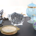 Lot Of Assorted Decorative Collectibles Includes Signed Crystal Bull And Floral Teapot By G A Pursel