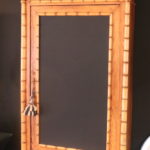 Large Beautiful Bamboo Style Wood Cabinet With Wire Screen Front