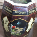 Vintage Hand Painted Wood Asian Style Pedestal Base With Removable Top For Storage