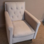 Contemporary Style Chair With Studding And Cream Colored Linen Look Fabric