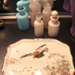 Handpainted Porcelain Platter With Eagle Hunting A Flock Of Sparrows And Decorative Apothecary Jars