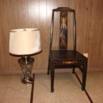 Handpainted Chair With Asian Motif And Is Nice Desk Chair, Bedroom Chair Or Occasional Chair + Lamp