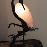 Decorative Metal Bird Lamp With Pink Glass Shade And Marble Base