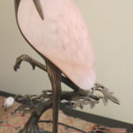 Decorative Metal Bird Lamp With Pink Glass Shade And Marble Base