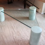 Santa Fe Style Glass Triangular Coffee Table, Leg Bases Need To Be Refinished