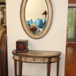 Peter Andrew's Stenciled Demi Lun Entry Table With Mirror And Decorative Box