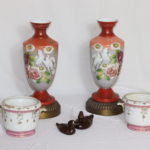 Hand Painted Bristol Glass Vases From The Early 1900's Chip Around The Edge And Japanese Flower Pots