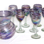 Set Of 8 Stunning Luminescent Blown Glass Sangria Glasses With Pitcher
