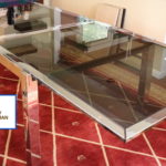 Large Glass And Chrome Refractory Dining Room Table DIA Designed By Milo Baughman