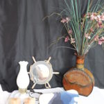 Vintage Milk Glass Hurricane Lamp Tiki Stone Bookends, Tray & Vase