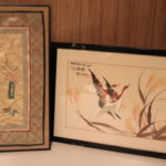 Asian Floral Silk Piece And Bird Painting On Silk Damage To Frame