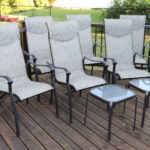 6 Outdoor Aluminium Floral Pattern Chairs With Padded Neck Rest And Glass Tables