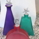 Set Of 3 Decorative Sand Polished Glass Decanter Bottles With SeaHorse And Star Stoppers