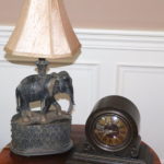 Decorative Elephant Lamp With Small Wood Mantle Clock