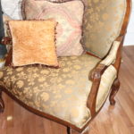 Carved Wood Chair With Custom Floral Fabric Includes Decorative Pillows