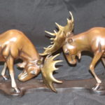 Large Signed Brass Battling Moose Statue Signed By Mariuz 4 / 100