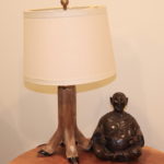 Maitland Smith Buddha Figure And Custom Deer Hoof Table Lamp