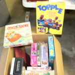 Box Of Assorted Kids Games Includes Monopoly Junior, Topple, Lincoln Logs & More
