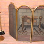 Brass Fireplace Screen With Heavy Brass Tools