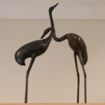 Set Of Metal Egret Bird Statues 16" & 22" Tall
