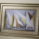 Nautical Sailboat Print In Gold Frame Measures Approximately 50" W X 39" Tall