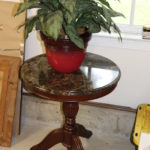 24" Marble Top Side Table With Decorative Plant