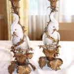 Pair Of Brass And Porcelain Cockatiel Bird Candlesticks