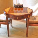 Maitland Smith 2 Sided Card / Game Table With Leather Top And Brass Detail & Meroni Italian Made Chairs