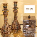 Maitland Smith Lacquered Wood Boxes With Carved Candlesticks