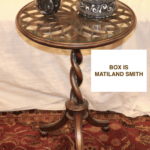 18" Round Metal And Glass Side Table With Maitland Smith Coral Design Box And Marble Egg