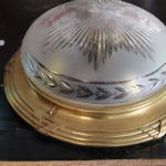 Vintage Brass Art Deco Light Fixture With Frosted Etched Glass Dome