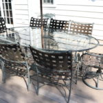 Outdoor Patio Furniture Set By Brown Jordan With Tempered Glass Table And 8 Chairs