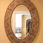 Large Oval Floral Wall Mirror Painting On Reverse Glass