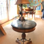 24" Round Marble Top Table With Inlay Compass Star Design And Lamp