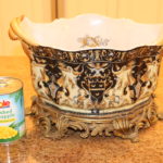 Large Stamped Decorative Centerpiece With Crackle Finish Brass/Bronze Base