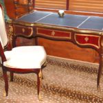 Beautiful Louis XV Style Bureau Plat (Desk) With Black Leather Embossed Top