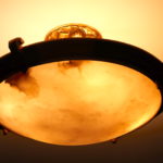 Stunning 28" Large Brass And Alabaster Ceiling Light Fixture