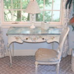 Hand Painted Country French Design Desk With Floral Detail And Louis XVI Style Chair