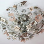 Gorgeous Italian Handmade Mechini Floral Flush Mount Ceiling Fixture With Venetian Glass Made In Florence