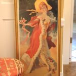 Vintage French Poster "Arlette Dorgere" With Louis XVI Style Gilded Stool With Custom Silk Fabric