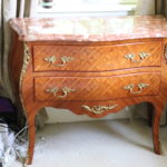 Two Comodes With Marble Tops: Italian Inlay Louis XV Style Rosewood Nightstand And Larger Commode With Marble top