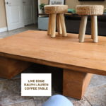 Live Edge Ralph Lauren Coffee Table and bamboo stools