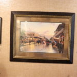 Framed Painting with Pair of Sconces